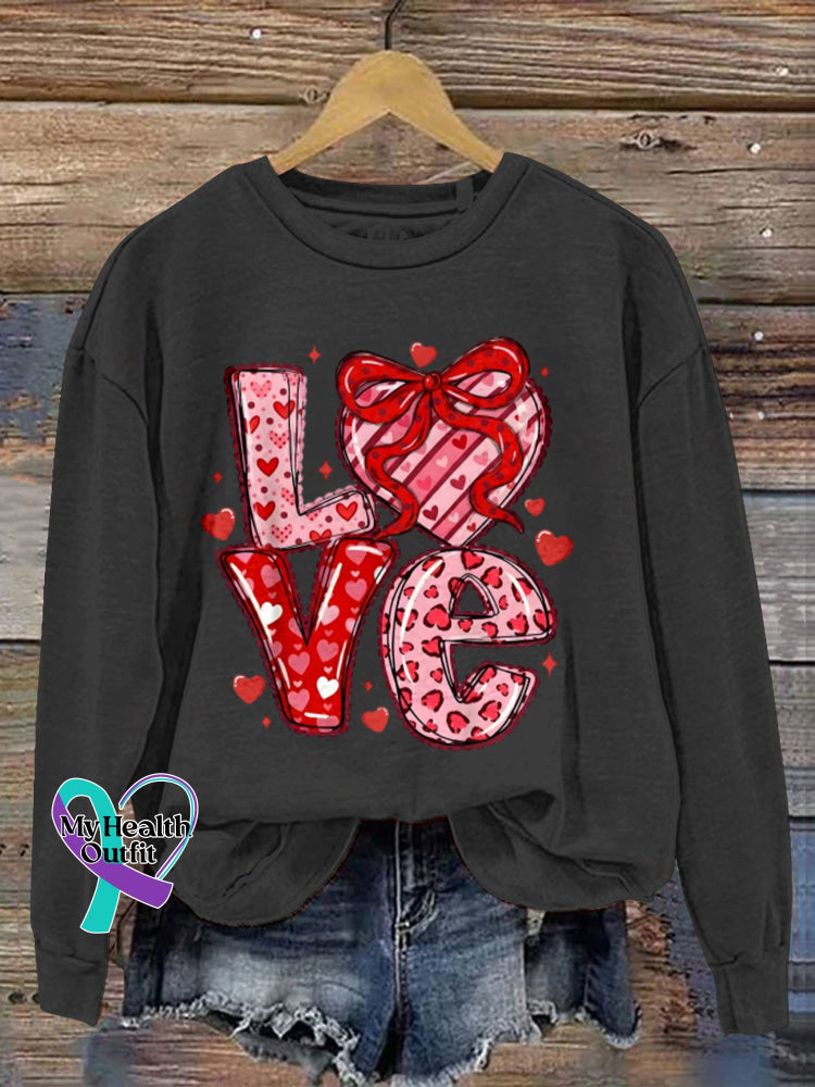 Valentine’s Day Love Art Print Casual Sweatshirt Black / S