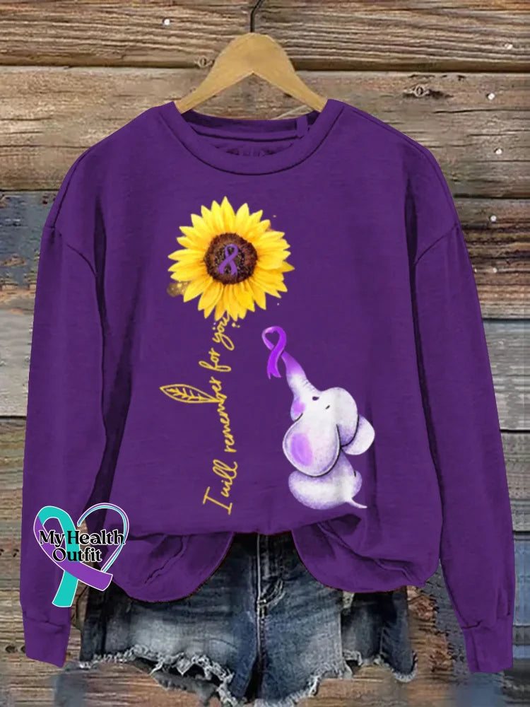 Vintage Alzheimer Awareness Art Print Casual Sweatshirt Purple / S