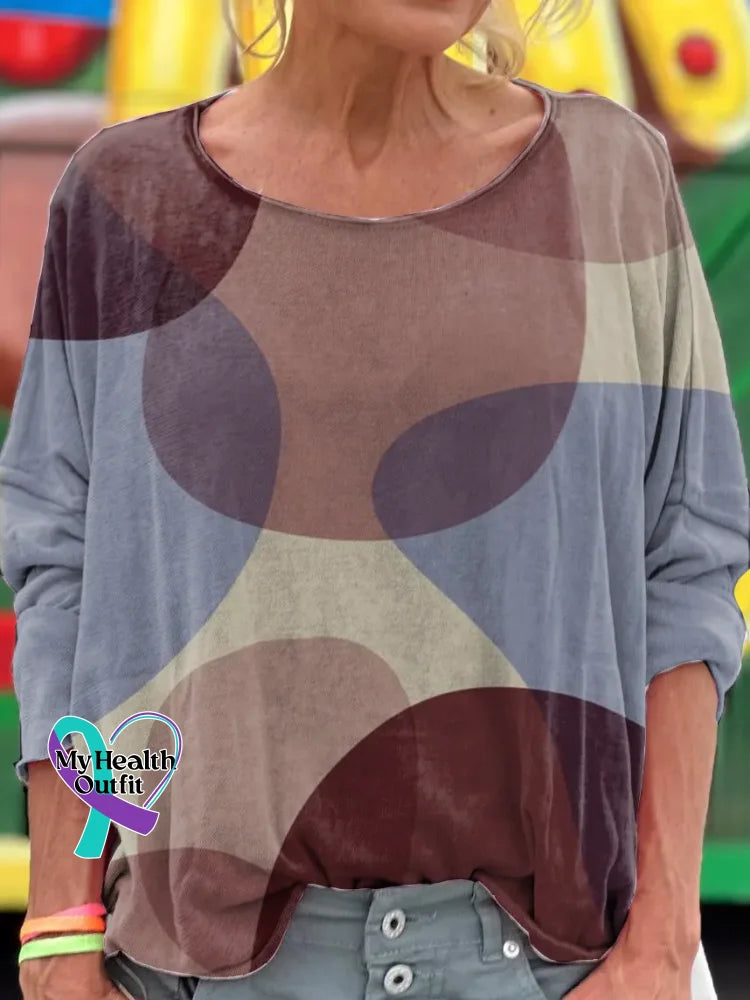 Vintage Art Print Casual Sweatshirt Multicolor / S