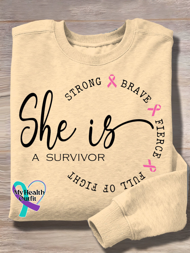 Vintage Breast Cancer Awareness Art Print Casual Sweatshirt Apricot / S