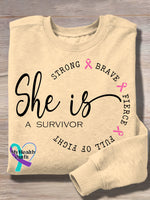 Vintage Breast Cancer Awareness Art Print Casual Sweatshirt Apricot / S