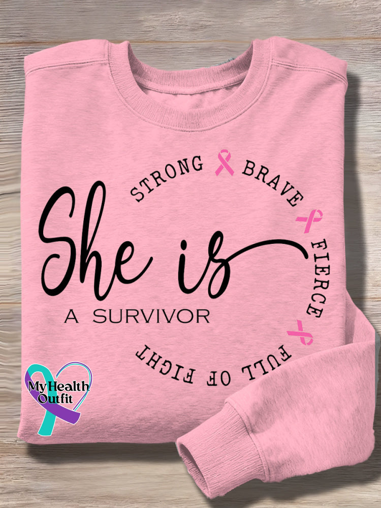 Vintage Breast Cancer Awareness Art Print Casual Sweatshirt Pink / S