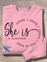 Vintage Breast Cancer Awareness Art Print Casual Sweatshirt Pink / S