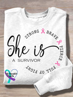 Vintage Breast Cancer Awareness Art Print Casual Sweatshirt White / S