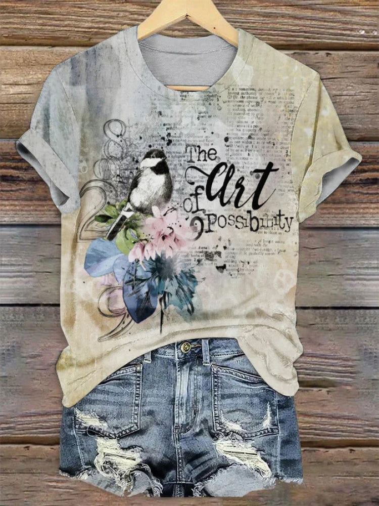 Vintage Chickadee Art T-shirt Multicolor / S