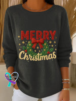 Vintage Christmas Art Print Casual Sweatshirt Black / S