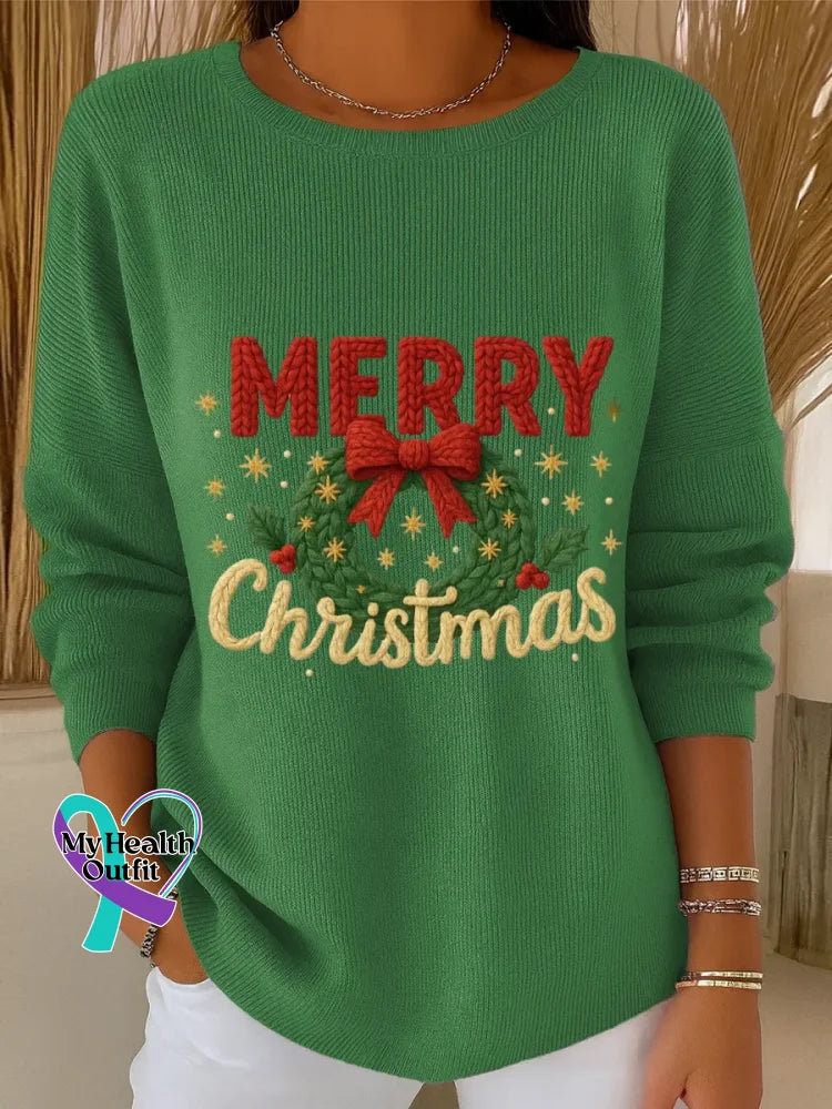 Vintage Christmas Art Print Casual Sweatshirt Green / S