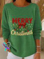 Vintage Christmas Art Print Casual Sweatshirt Green / S