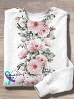 Vintage Flora Art Breast Cancer Awareness Print Casual Sweatshirt White / S