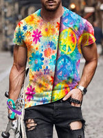 Vintage Hippie Love And Peace Flower Art Print Casual Denim Jacket Men’s / S