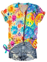 Vintage Hippie Love And Peace Flower Art Print Casual Denim Jacket T-Shirt / S