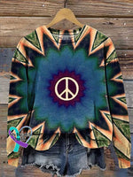 Vintage Hippie Peace And Love Peacr Sign Art Casual Sweatshirt One / S