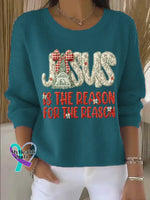 Vintage Jesus Art Print Casual Sweatshirt Blue / S