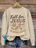 Vintage Jesus Art Print Casual Sweatshirt Cream / S