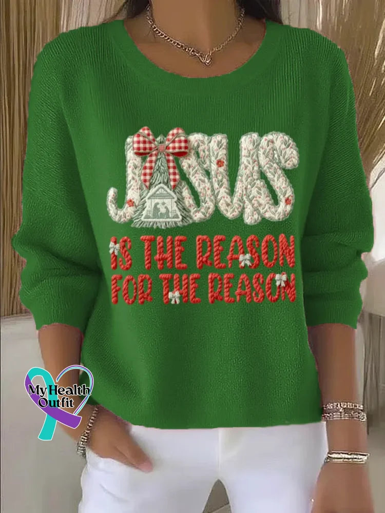 Vintage Jesus Art Print Casual Sweatshirt Green / S