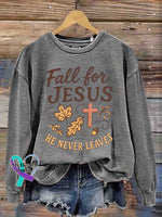 Vintage Jesus Art Print Casual Sweatshirt Grey / S