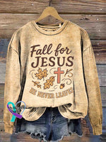 Vintage Jesus Art Print Casual Sweatshirt Khaki / S