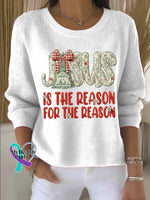 Vintage Jesus Art Print Casual Sweatshirt White / S