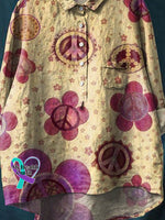 Vintage Love And Peace Art Print Casual Cotton Linen Shirt