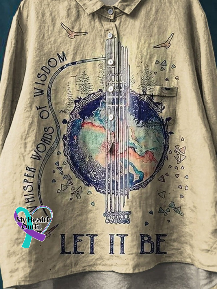 Vintage Love And Peace Art Print Casual Cotton Linen Shirt