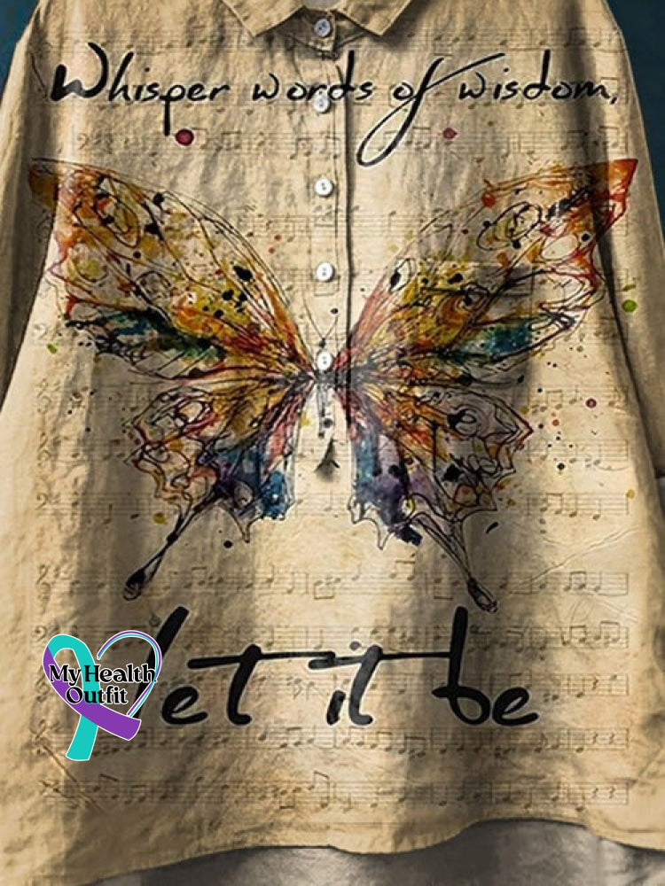 Vintage Love And Peace Art Print Casual Cotton Linen Shirt