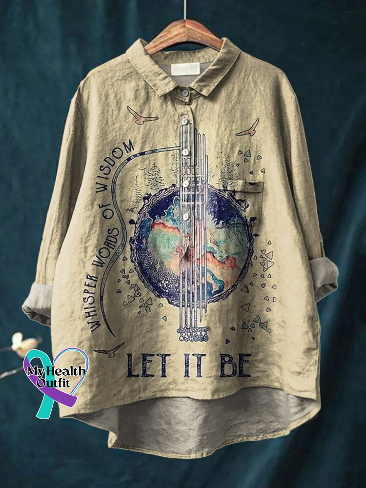 Vintage Love And Peace Art Print Casual Cotton Linen Shirt Let It Be / S