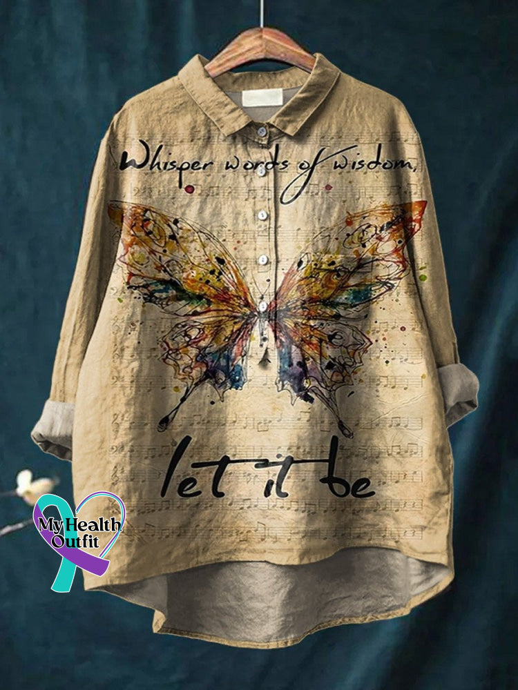 Vintage Love And Peace Art Print Casual Cotton Linen Shirt Whisper Words Of Wisdom / S