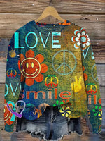Vintage Peace And Love Sign Art Print Casual Sweatshirt Multicolor / S