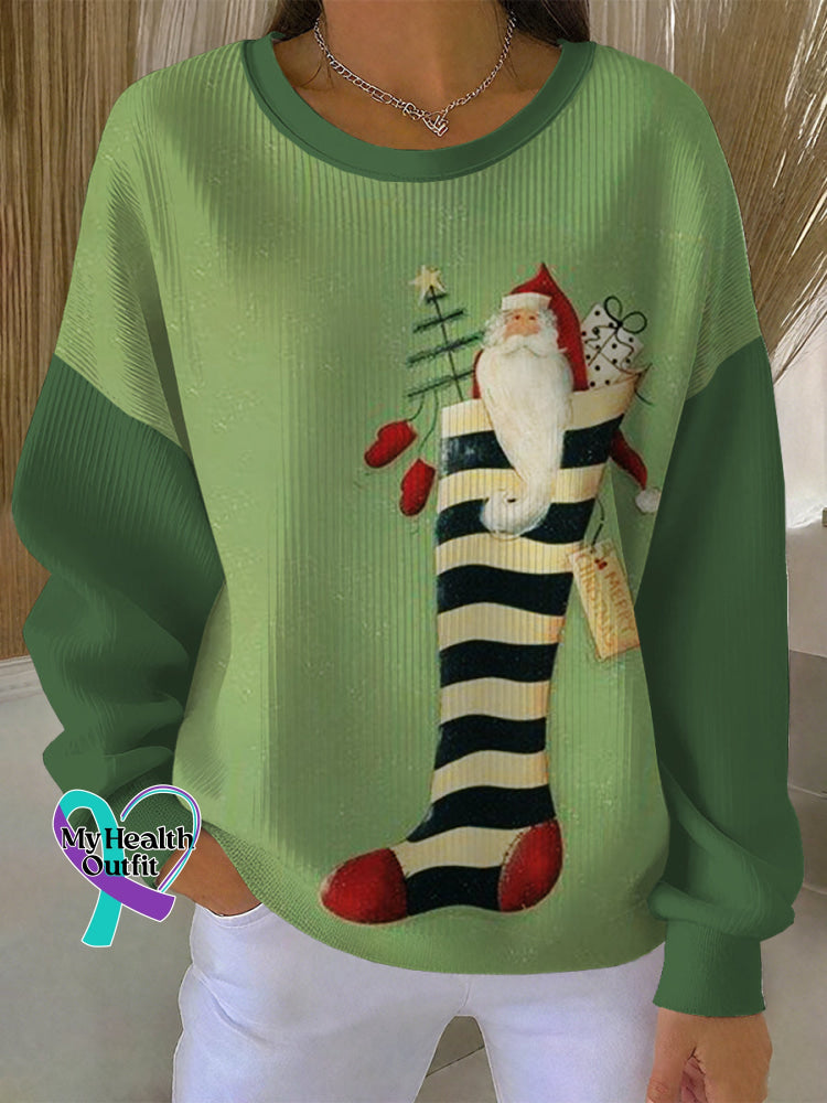 Vintage Santa Claus Art Print Casual Sweatshirt Green / S