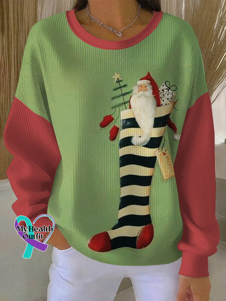 Vintage Santa Claus Art Print Casual Sweatshirt Red / S