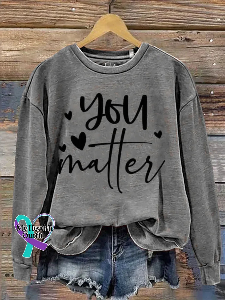 Vintage You Matter Print Casual Sweatshirt Grey / S