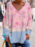 ❤️Warm Gift❤️Women’s Breast Cancer Awareness Print V-Neck Long Sleeve T-Shirt As Shown / S