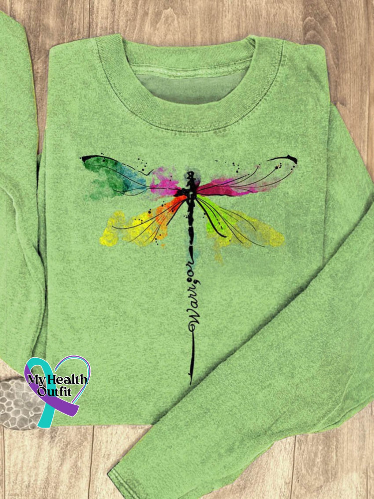 Warrior Cancer Awareness Art Print V-Neck Casual T-Shirt Long Sleeve / S