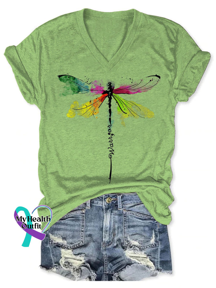 Warrior Cancer Awareness Art Print V-Neck Casual T-Shirt / S