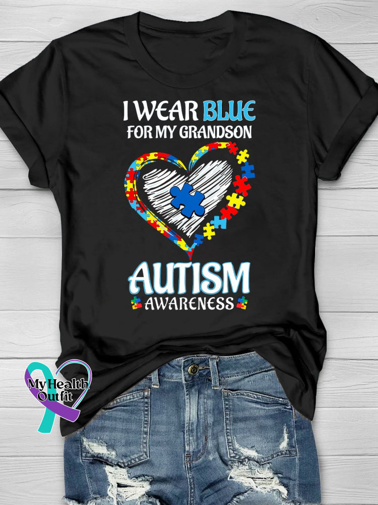 Wear Blue Autism Awareness Word Printing T-Shirt Black / S