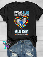 Wear Blue Autism Awareness Word Printing T-Shirt Black / S