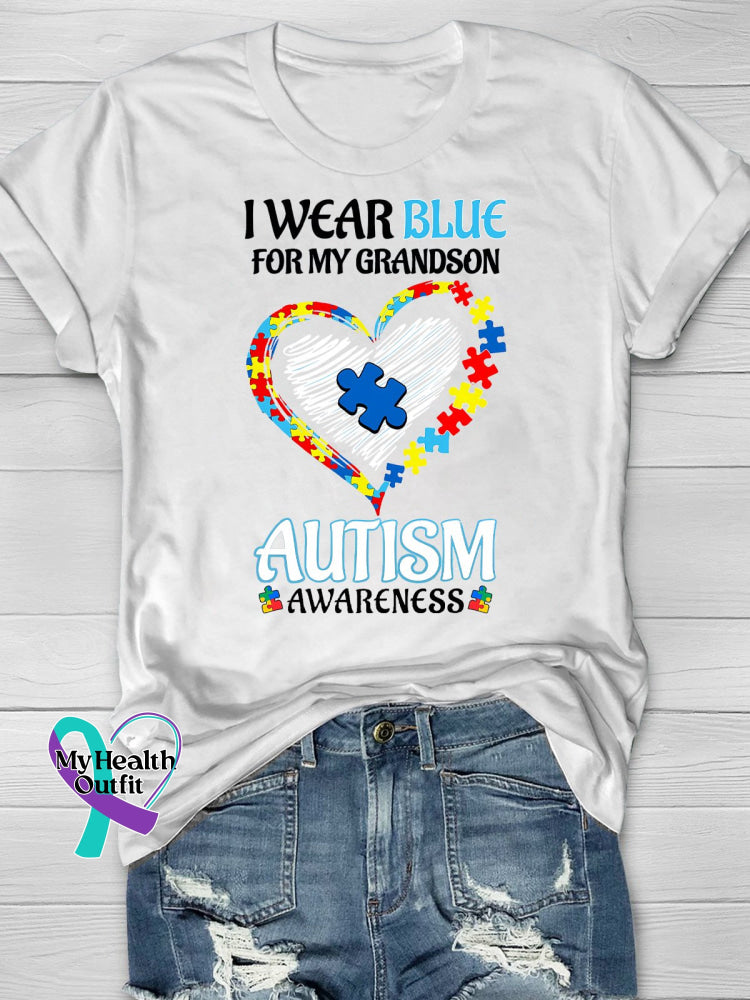 Wear Blue Autism Awareness Word Printing T-Shirt White / S