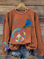 Whisper Words Of Wisdom Let It Be Dragonfly Peace Sign Print Casual Sweatshirt Orange / S