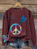 Whisper Words Of Wisdom Let It Be Dragonfly Peace Sign Print Casual Sweatshirt Red / S