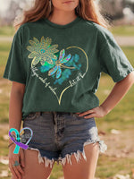 Whisper Words of Wisdom Let It Be Dragonfly Retro Distressed Washed Cotton T-shirt Green / S