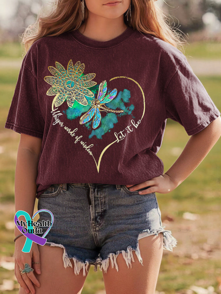 Whisper Words of Wisdom Let It Be Dragonfly Retro Distressed Washed Cotton T-shirt Maroon / S