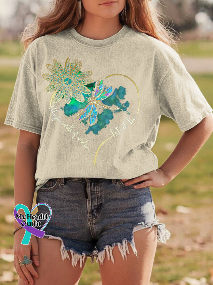Whisper Words of Wisdom Let It Be Dragonfly Retro Distressed Washed Cotton T-shirt Sand / S