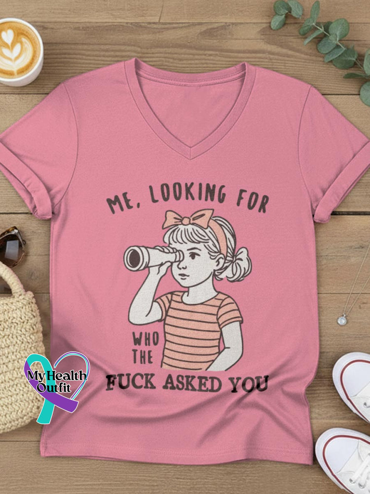 Who The Fuck Asked You Art V-neck Casual T-Shirt Pink / S