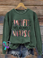 Wife Mom Nurse Art Print Pattern Casual Sweatshirt Green / S