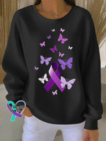Woman’s Alzheimer Awareness Art Vintage Print Casual Sweatshirt Black / S