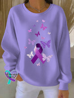 Woman’s Alzheimer Awareness Art Vintage Print Casual Sweatshirt LightPurple / S