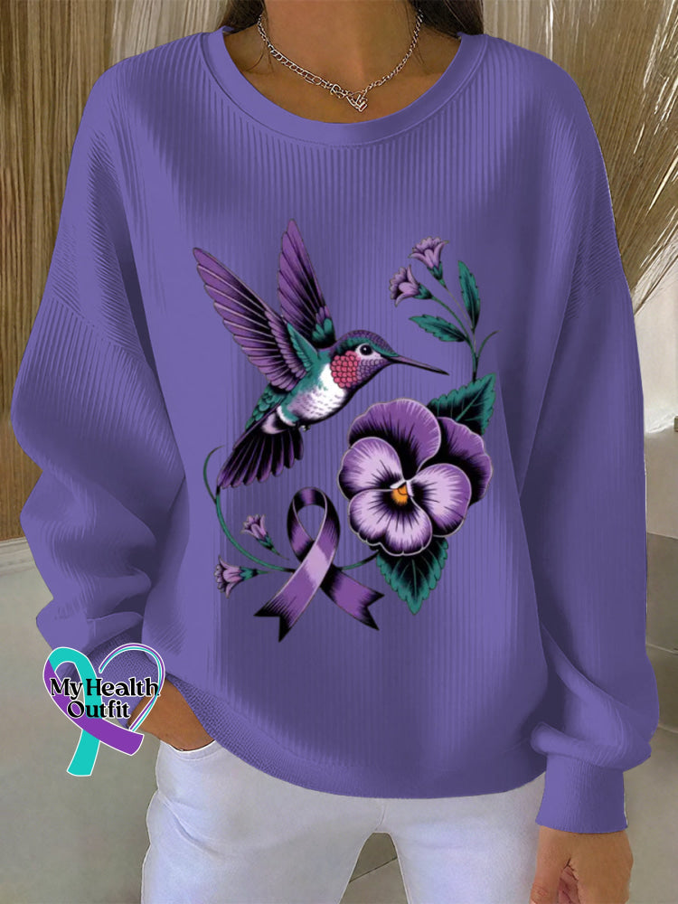 Woman’s Alzheimer Awareness Art Vintage Print Casual Sweatshirt Purple / S
