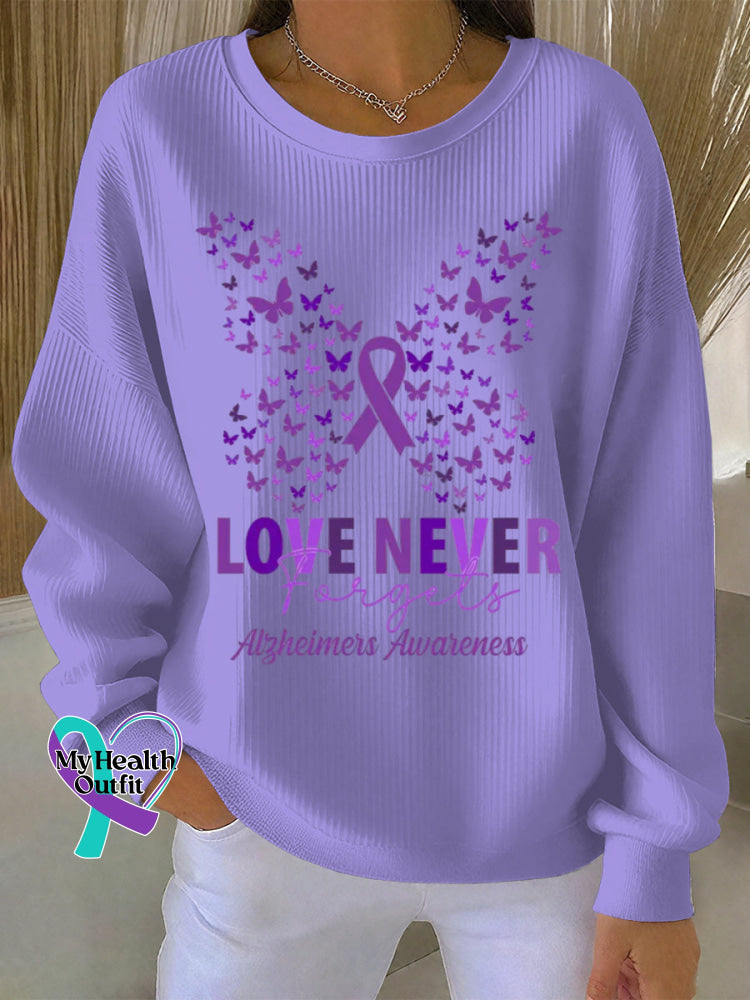 Woman’s Alzheimer Awareness Art Vintage Print Casual Sweatshirt Purple / S