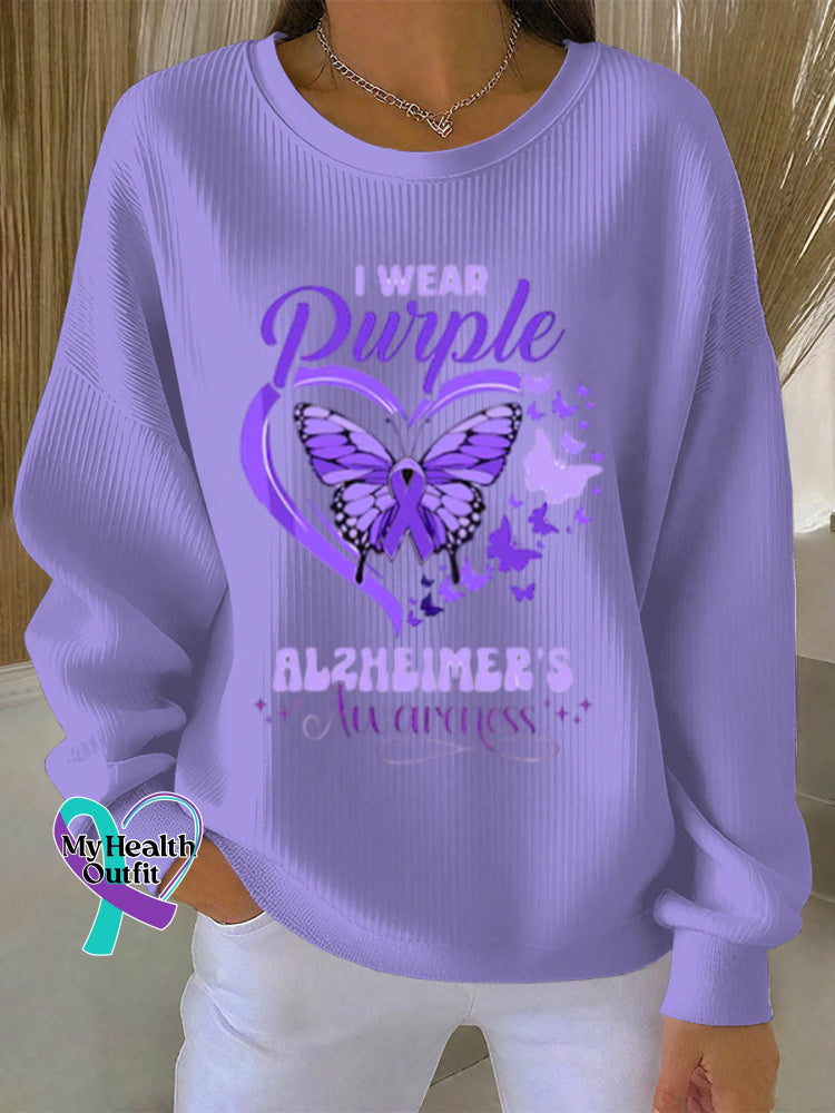 Woman’s Alzheimer Awareness Art Vintage Print Casual Sweatshirt Purple / S