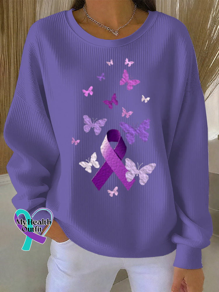 Woman’s Alzheimer Awareness Art Vintage Print Casual Sweatshirt Purple / S